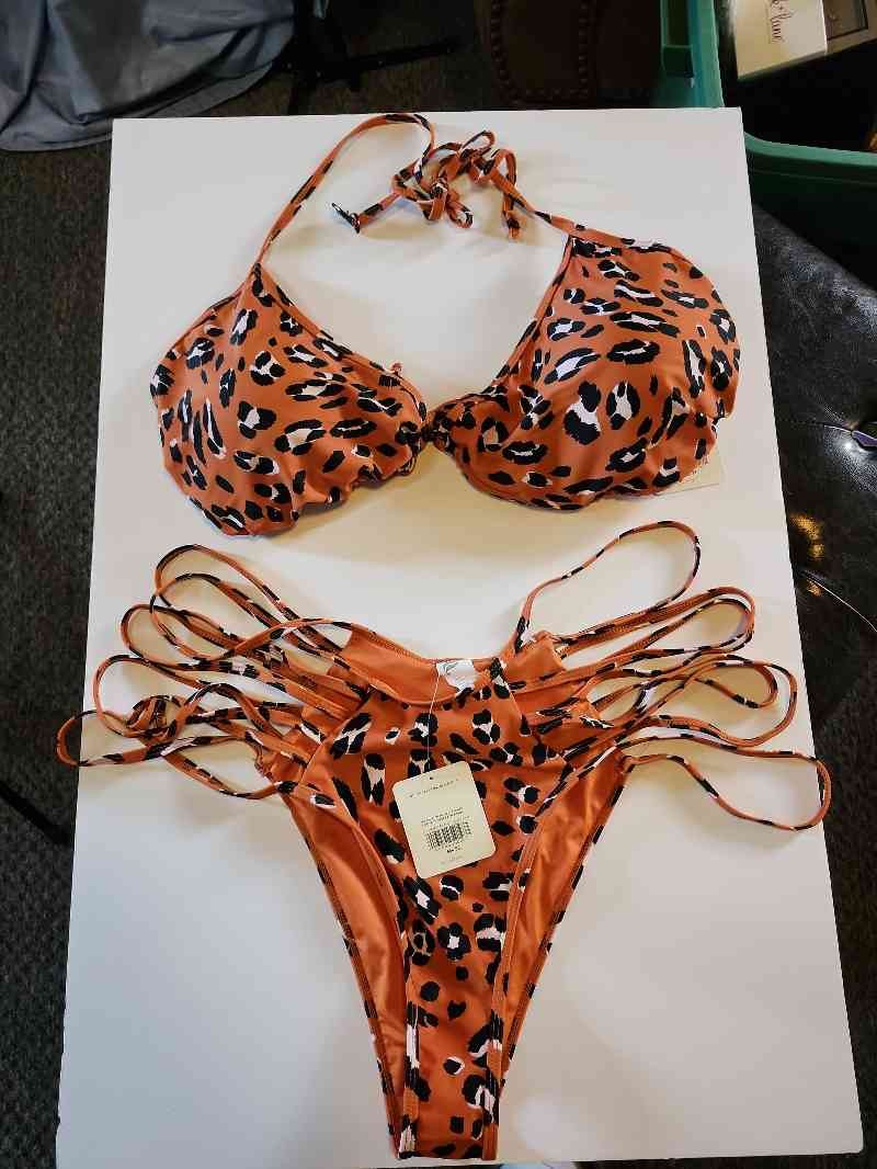 Fabletics Orange Strappy Two Piece Bikini Set Scoop Top & Cheeky Bottom Size 1X