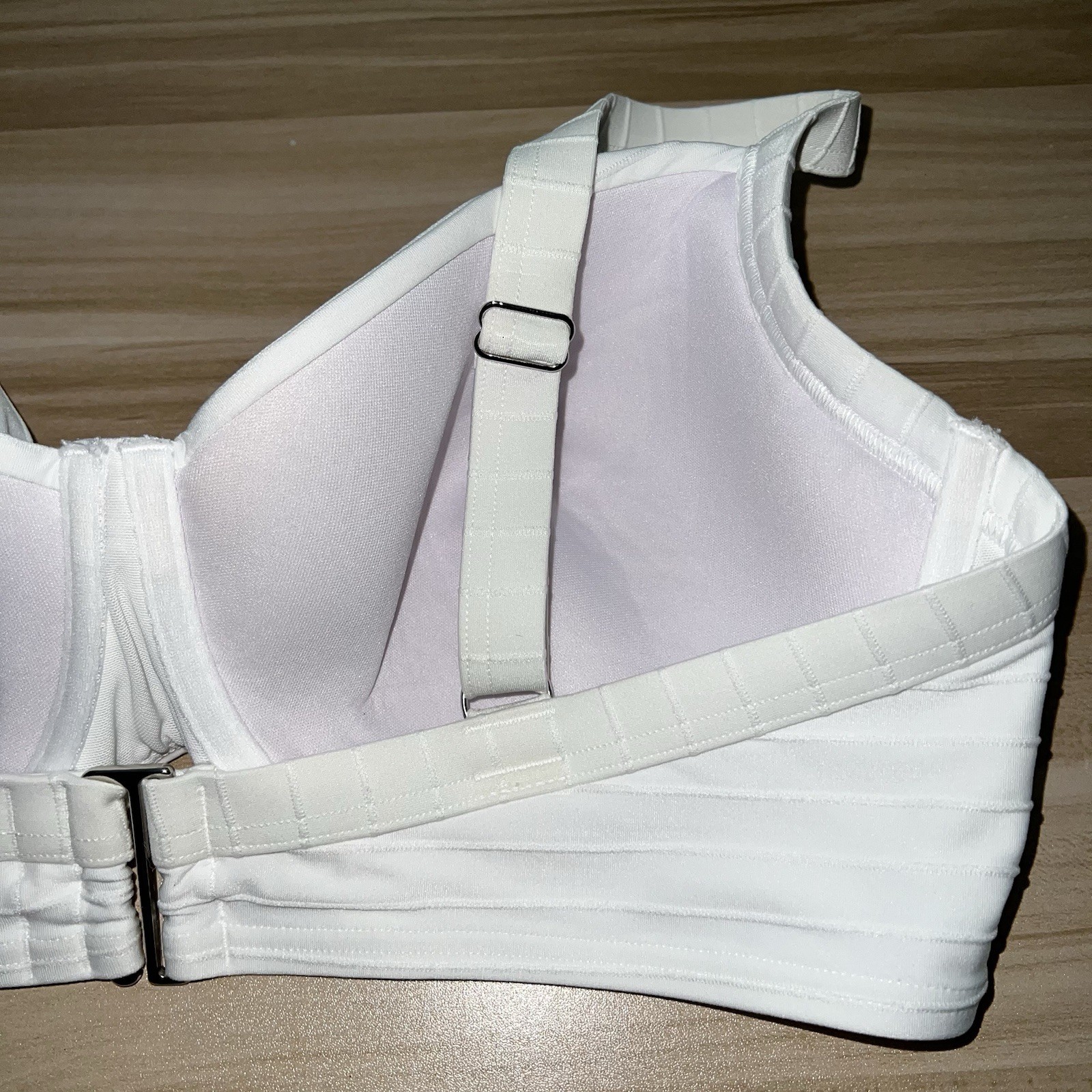 Lands’ End 16W Bikini Swim Top White Underwire Bra Lined Ruched Plus Size