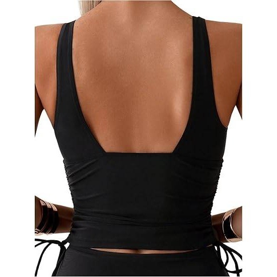 SweatyRocks Women’s XL Black 2 Piece Bathing Suit Tankinis Deep V Neck Drawstri