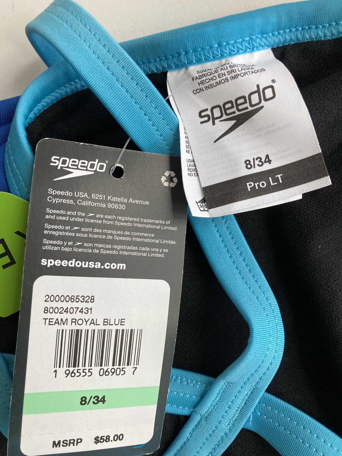 Speedo Pro LT Team Royal Blue One Piece Womens Swim 8/34 NWT