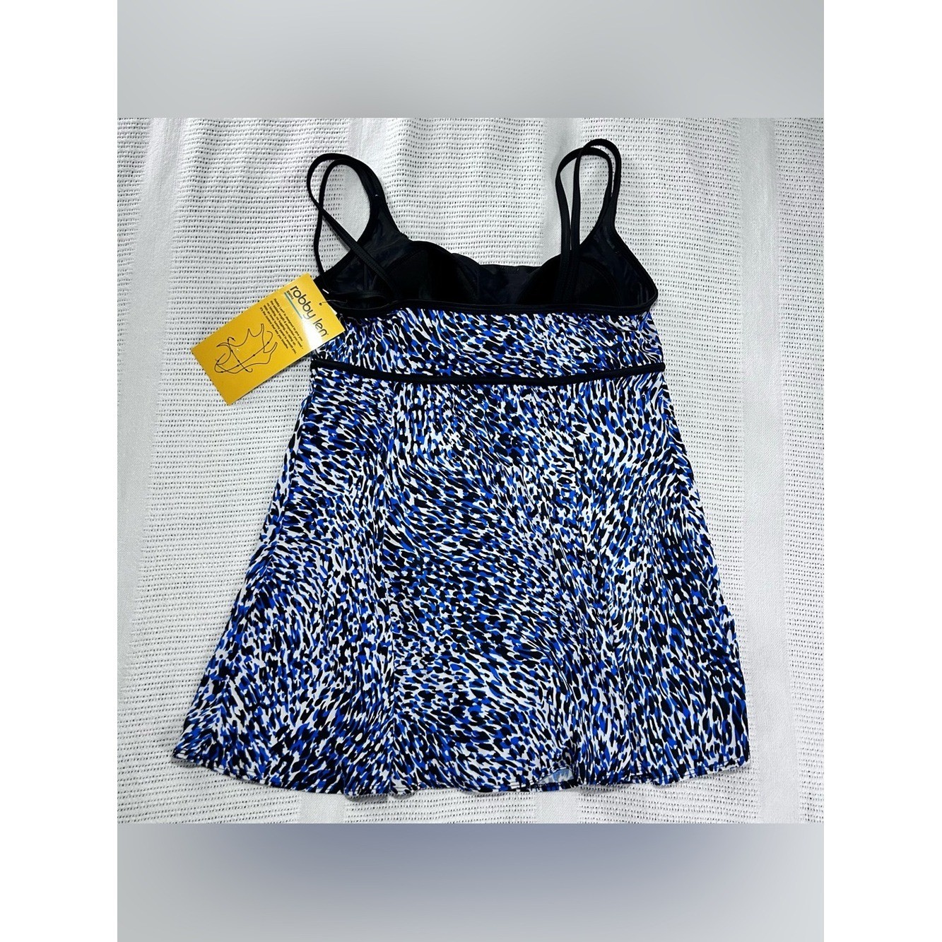 New Longitude Robby Len Long Torso Blue Black Swim Dress Women’s 14