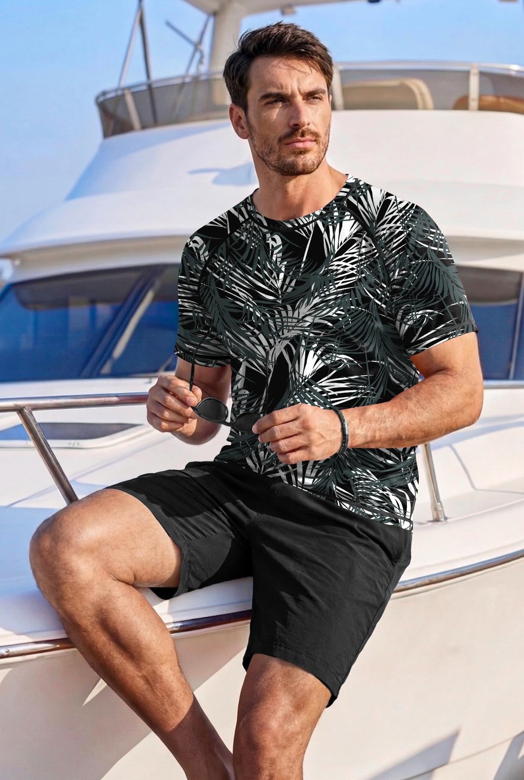 Men Rash Guard Swim Shirts UPF 50+ Sun Protection Quick Dry Allover Print Cam…