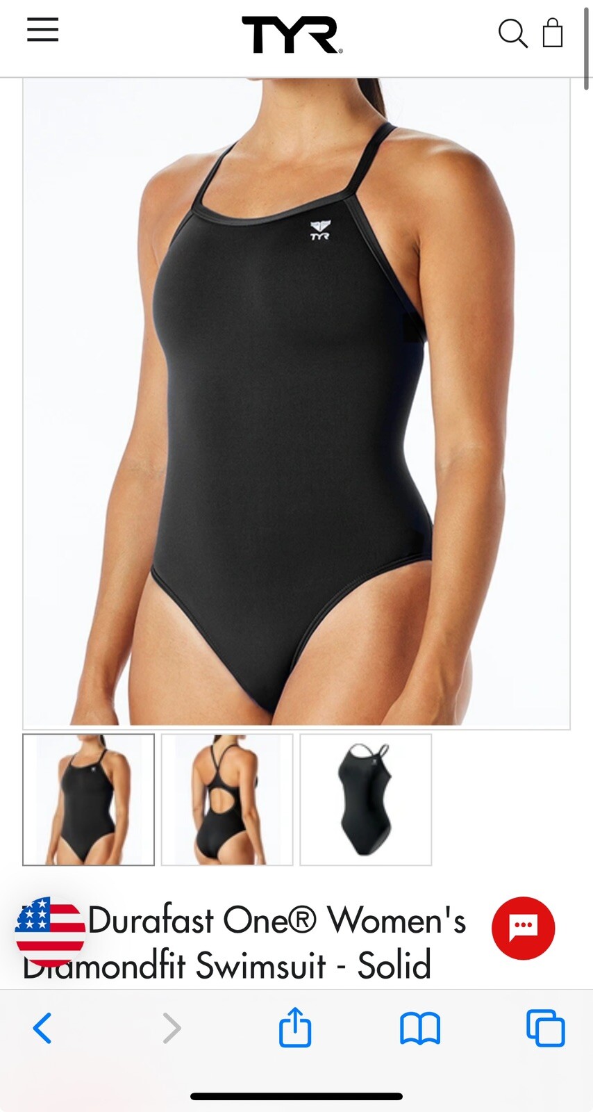 TYR Women’s 32 Swimsuit Durafast Maxfit Solid Black DDRF7A NWT $70 Rtl