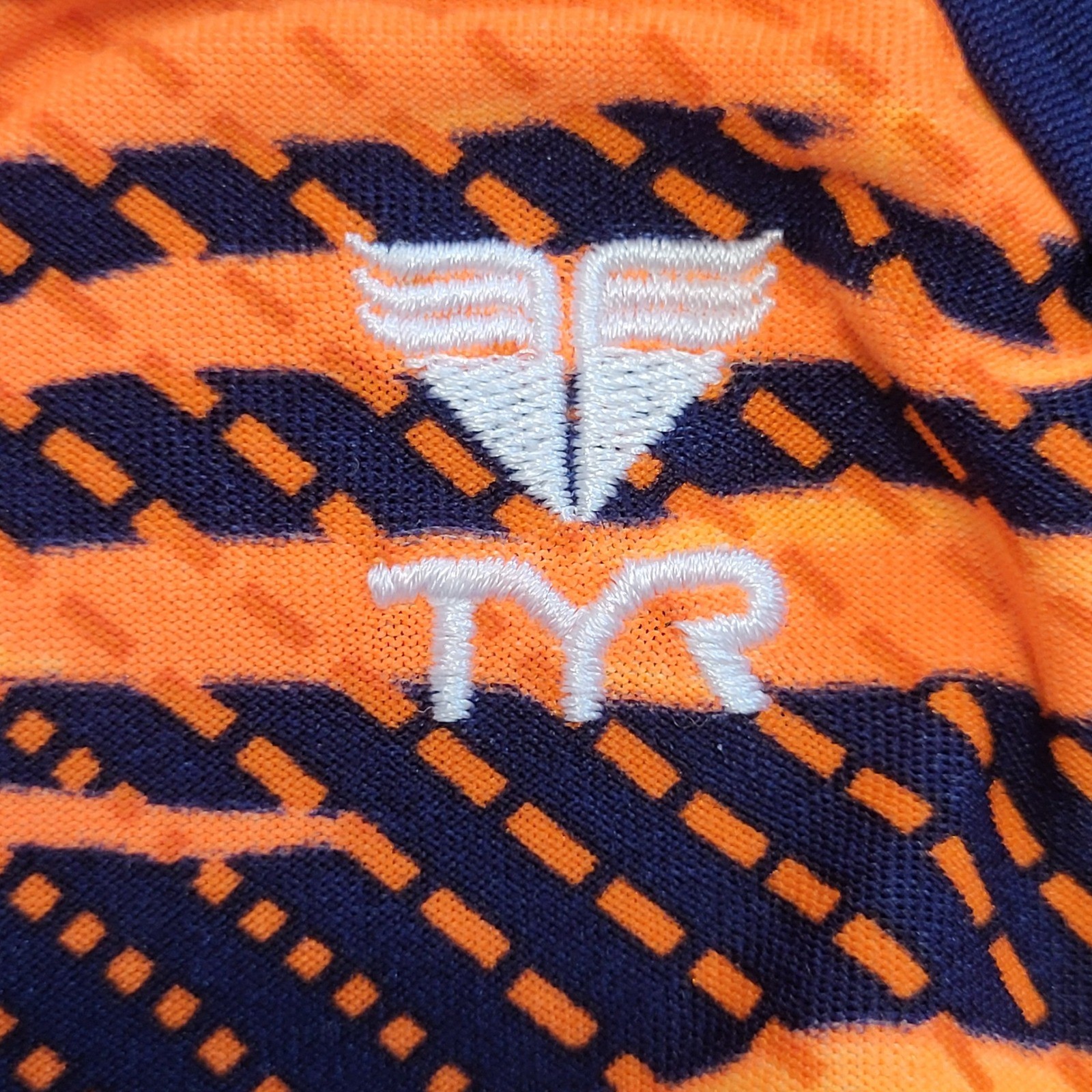 TYR Women Orange Navy Tiger Stripe Performance One Piece Swimsuit 30 US Small