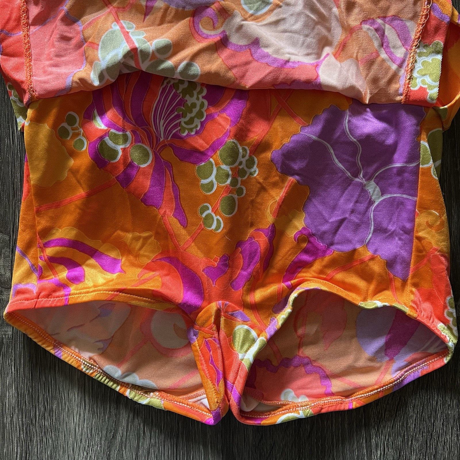 Vintage JANTZEN Orange Floral ONE-PIECE SKIRTED SWIMSUIT Beach Pool Womens 12