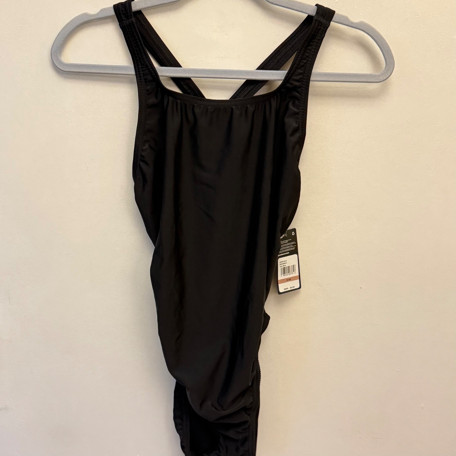 SPEEDO Swimsuit Women’s 12 Competition Eco Solid Super Pro Black Logo NIB
