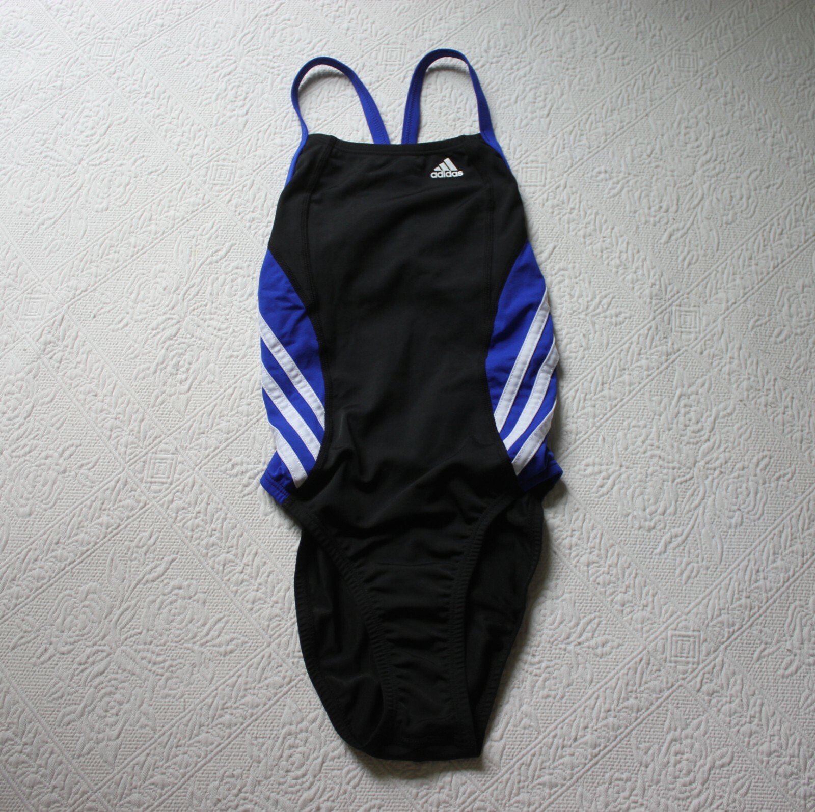 Adidas Solid Splice Vortex Racer Back Swimsuit Black Blue One-Piece 24 NEW