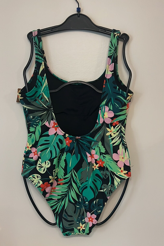 Victoria’s Secret Pink Tropical Floral Scoop Neck One Piece Swimsuit Black XL