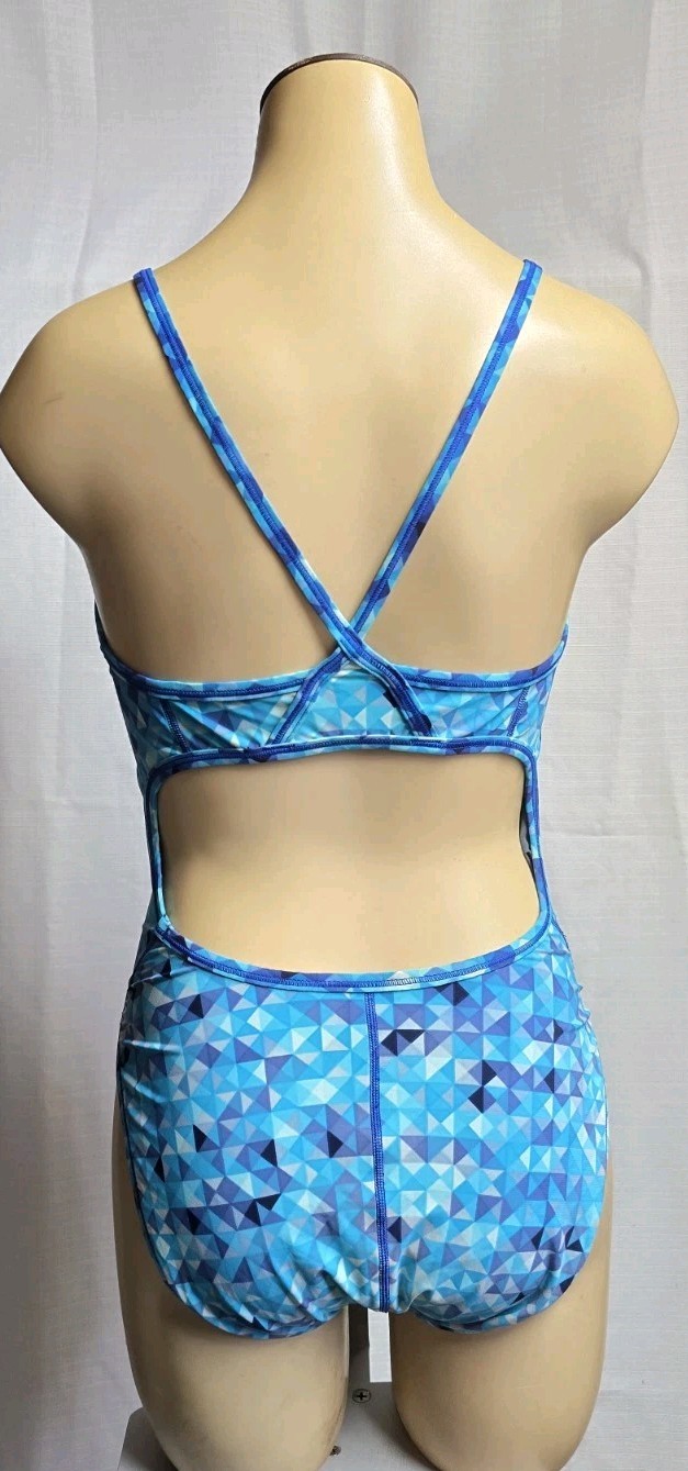 Speedo Womens Flyback Cut Out One Piece Swimsuit Blue Optic Colorway Size 8 34