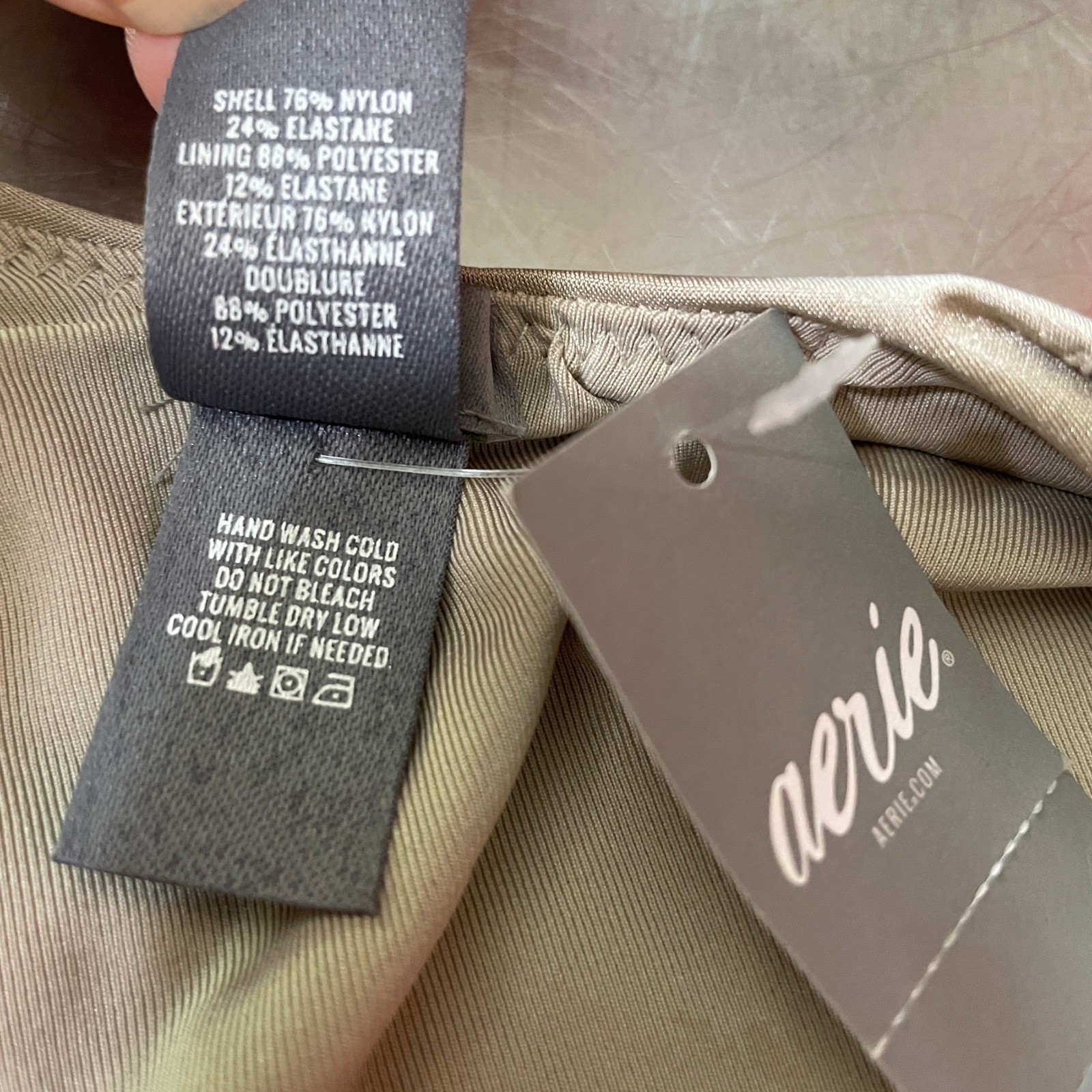 Aerie One Piece Swimsuit Small Beige Ring Detail Deep V Back High Cut NWT