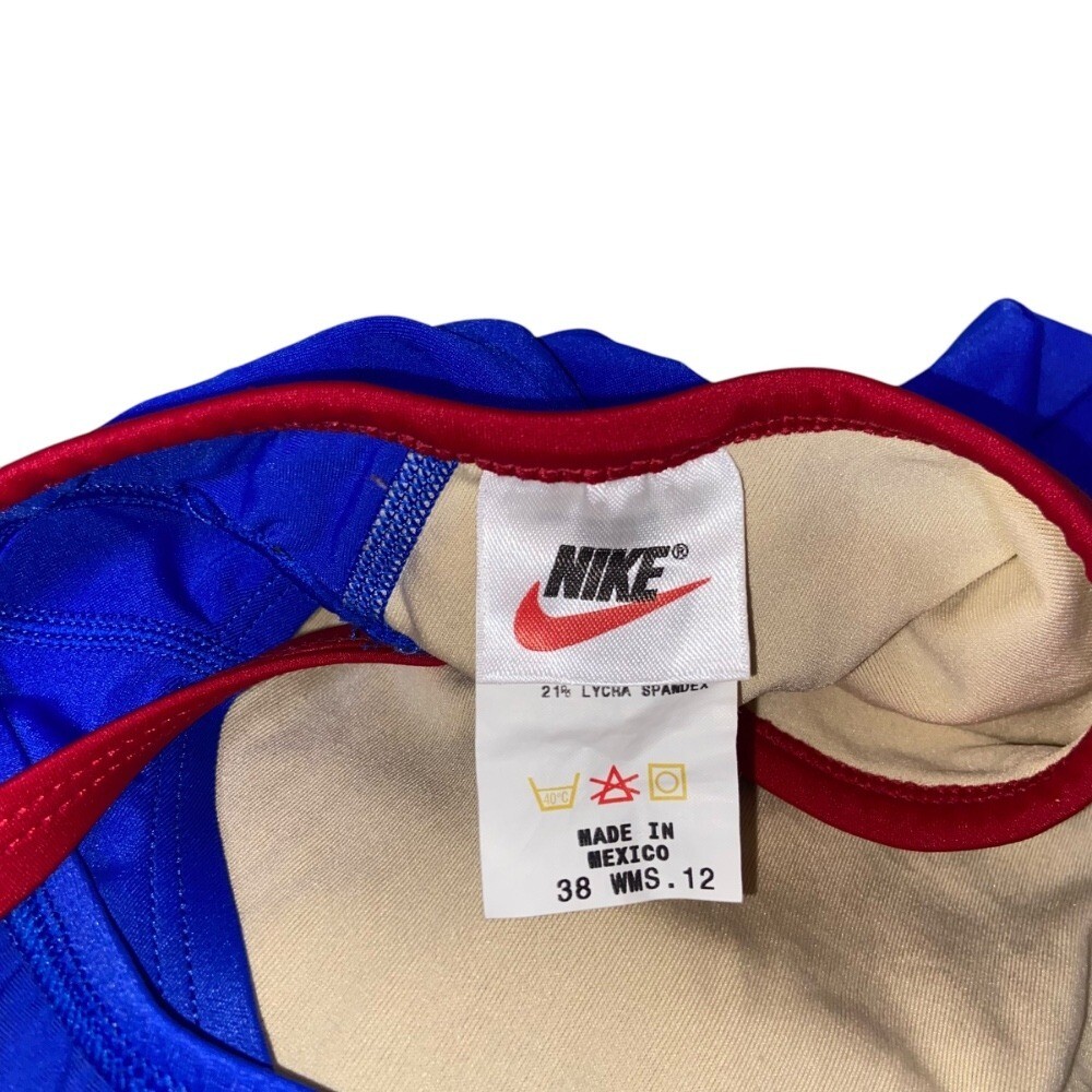 Nike Swimsuit One Piece Criss Cross Back Athletic Training Blue Red Size 12