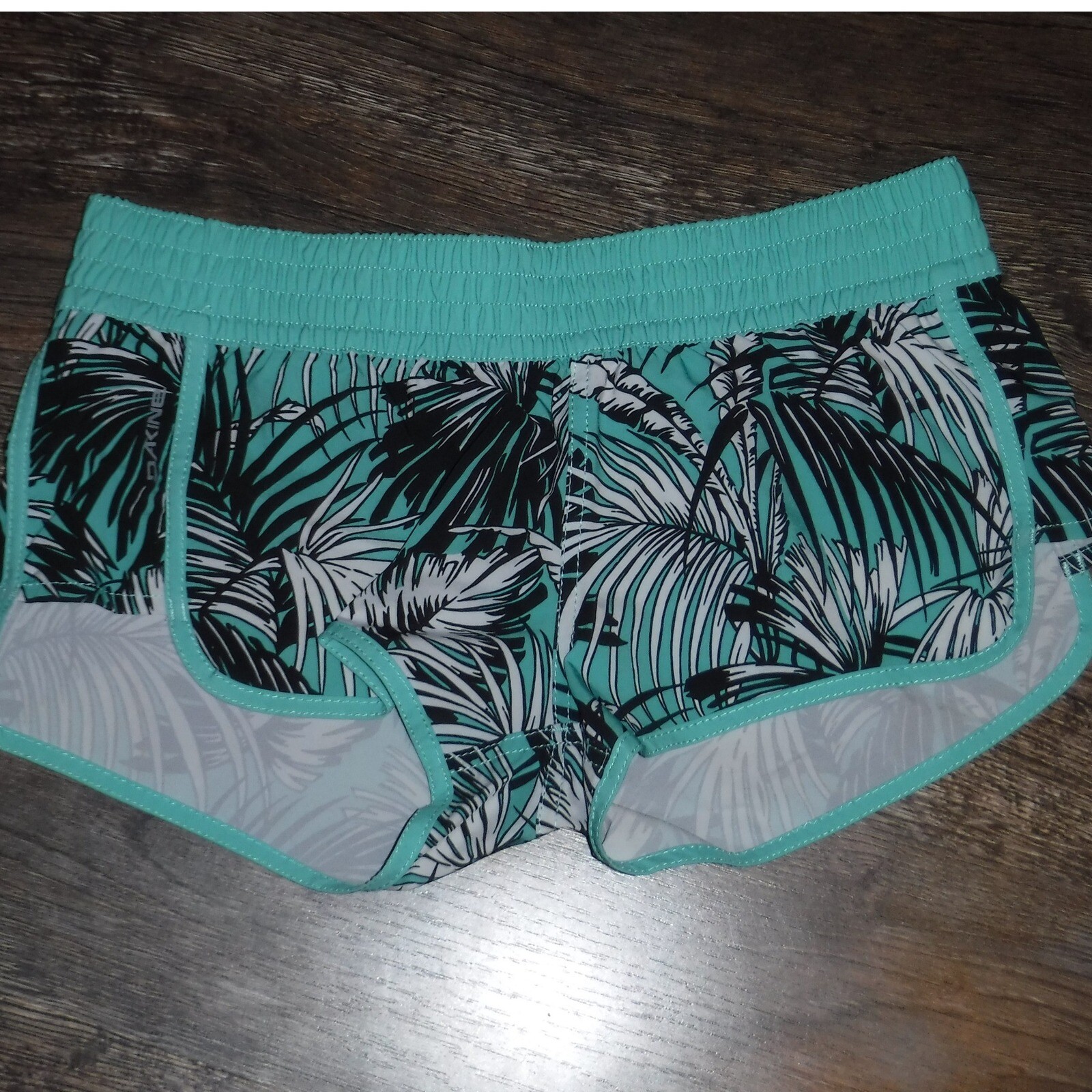 Dakine Palm Print Swim Shorts Elastic Waist Tropical Turquoise S