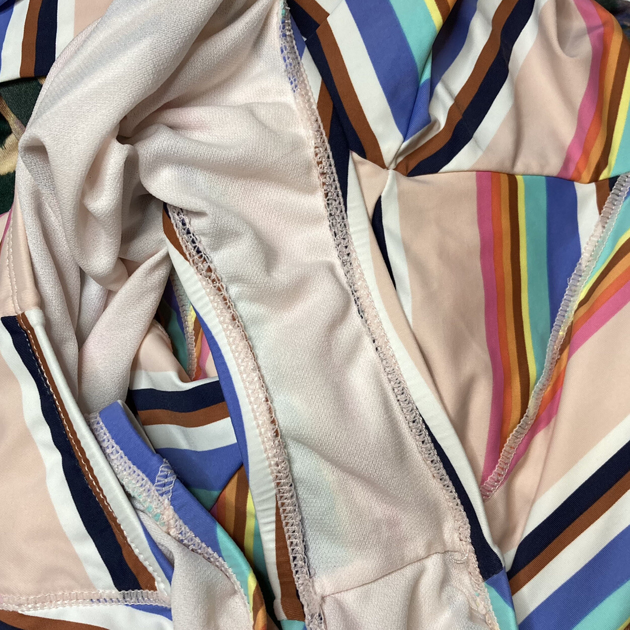 Hobie Standard Surf Suit M Multicolor Striped One Piece Swimsuit, Long Sleeve