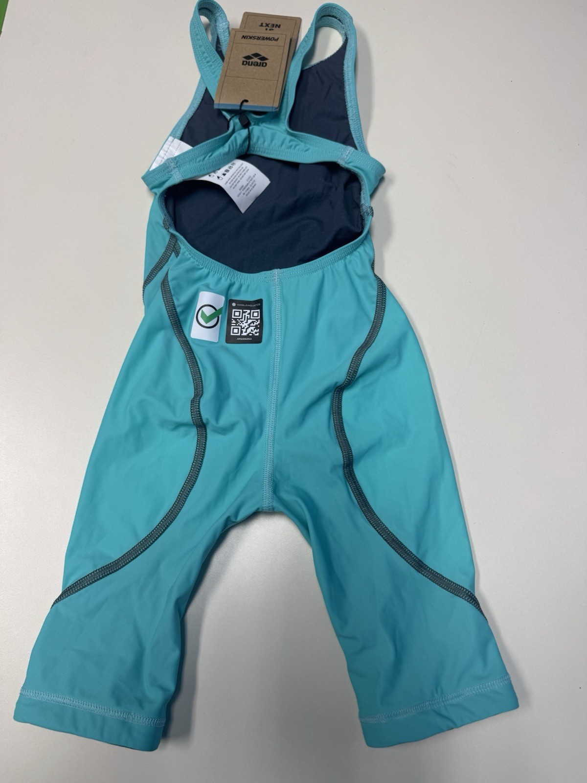 NWTArena Girls Junior Racing Suit Powerskin St Next Open Back Swim Aquamarine 22