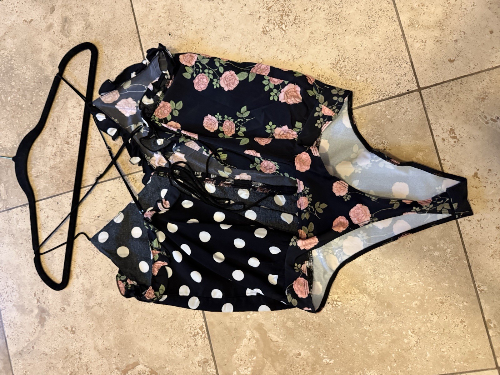 EEUC For Love & Lemons black polka dot floral “Mochi” thong bodysuit M $169