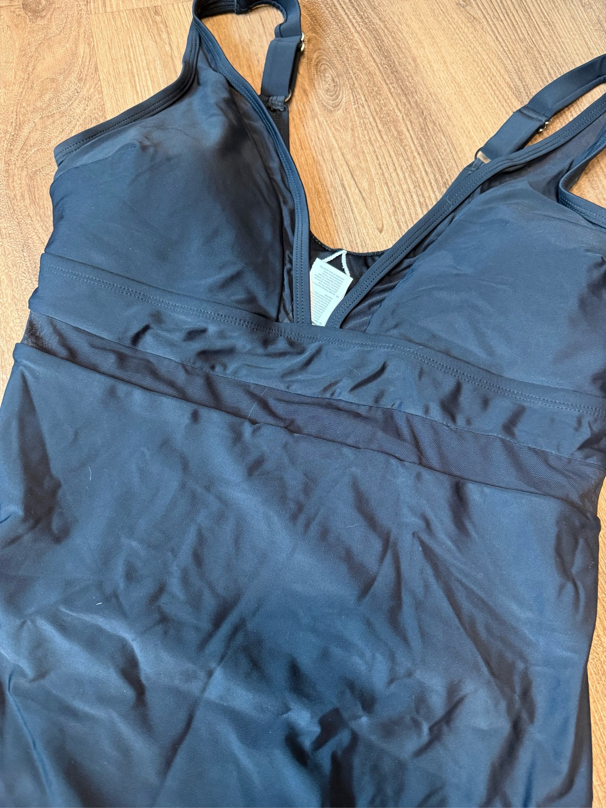CUPSHE Black One Piece Swimsuit Plus Size 1X V-Neck Mesh Tummy Control
