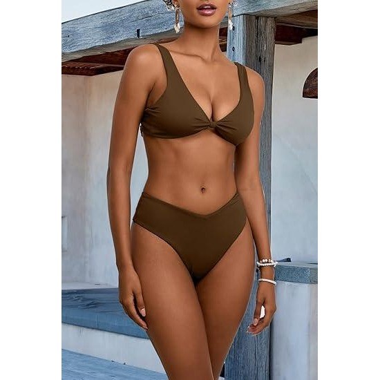 MSRP $39 Geluboao Women’s M Brown Bikini Sets Two Piece Cheeky High Waisted Kn