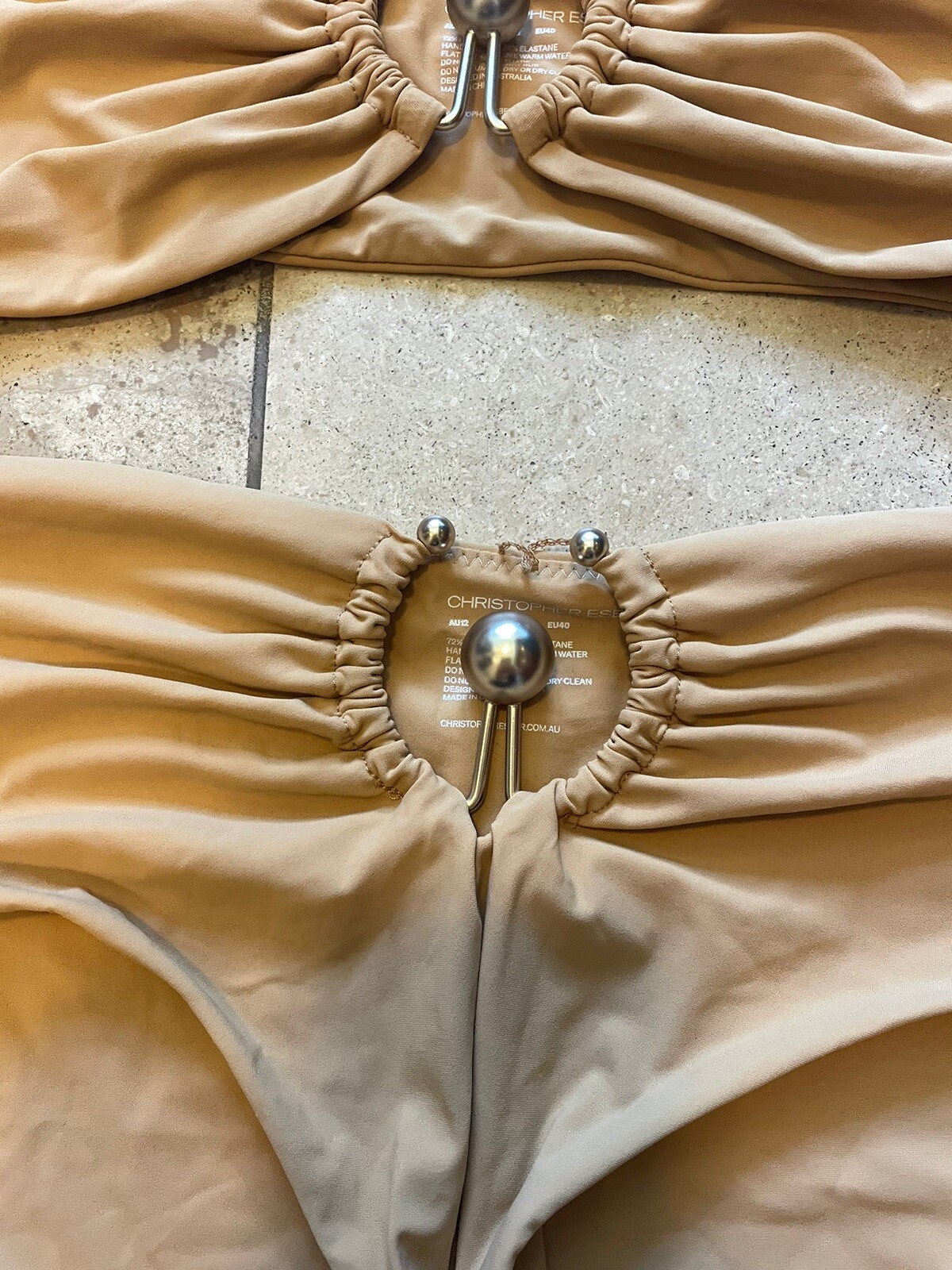 NWOT CHRISTOPHER ESBER Ruched Prong Bandeau Bikini Top + Bikini Brief US8 $343