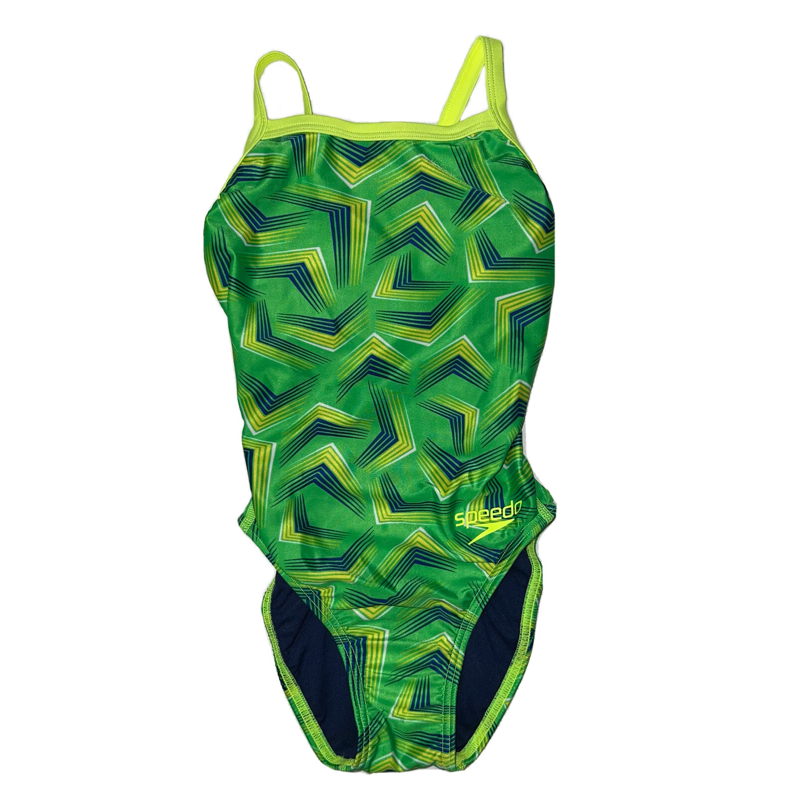 Speedo Pro LT Play the Angles Flyback Vibrant Lime One Piece Swimsuit Size 28