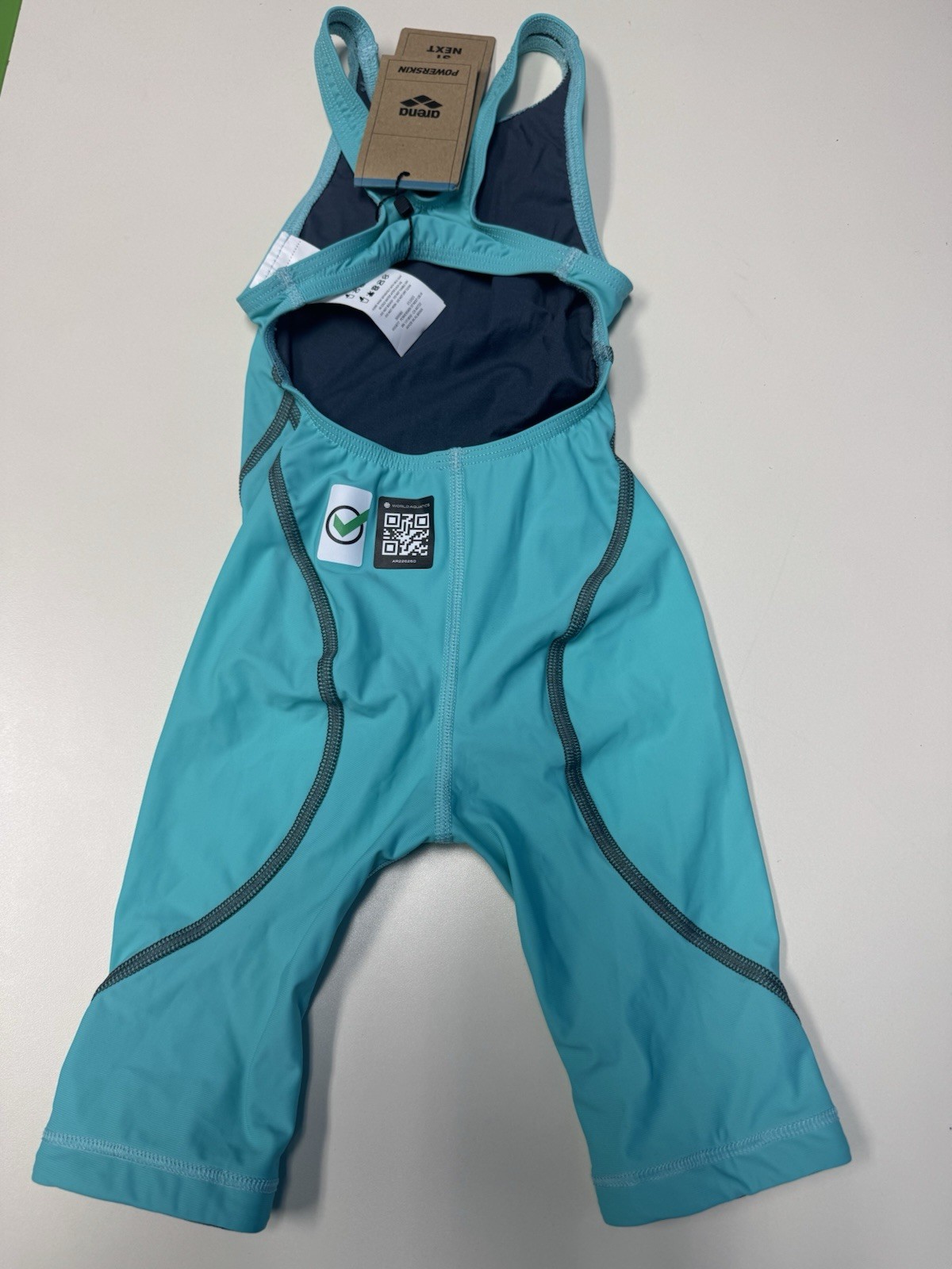 NWTArena Girls Junior Racing Suit Powerskin St Next Open Back Swim Aquamarine 22