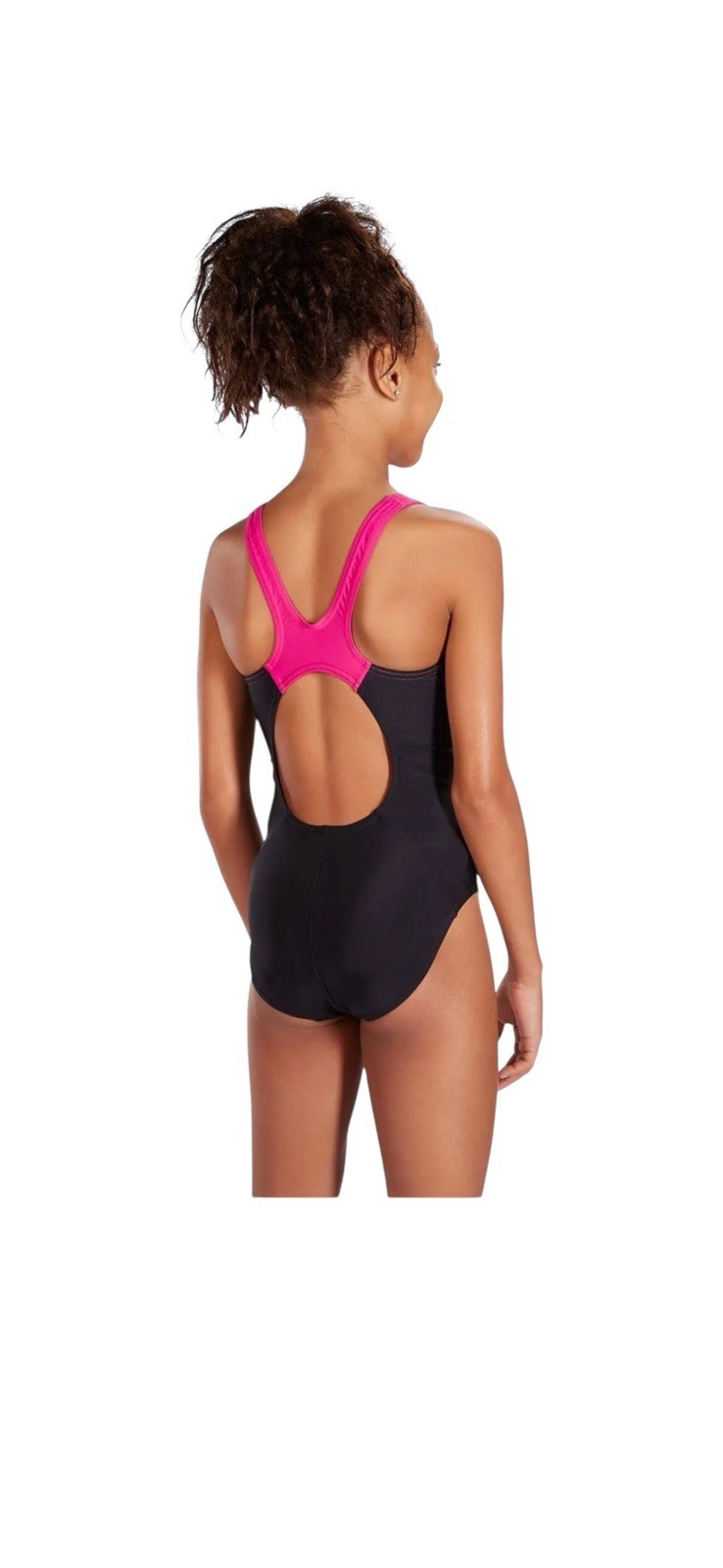 Speedo Girl’s Boom Splice Racerback Muscleback Swimsuit Black Orange Size 8