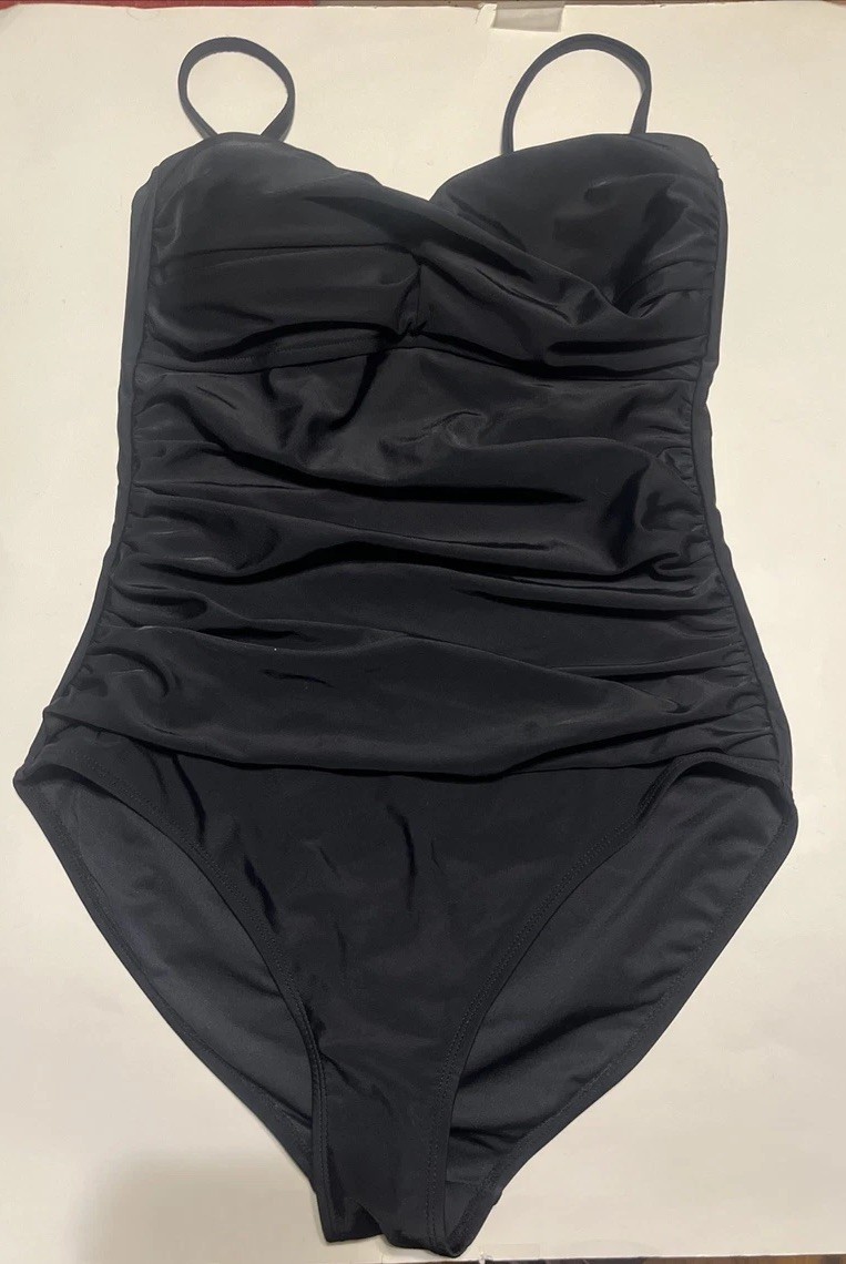 Relleciga One Piece Swimsuit Women’s Ruched Body Spaghetti Strap Black Medium