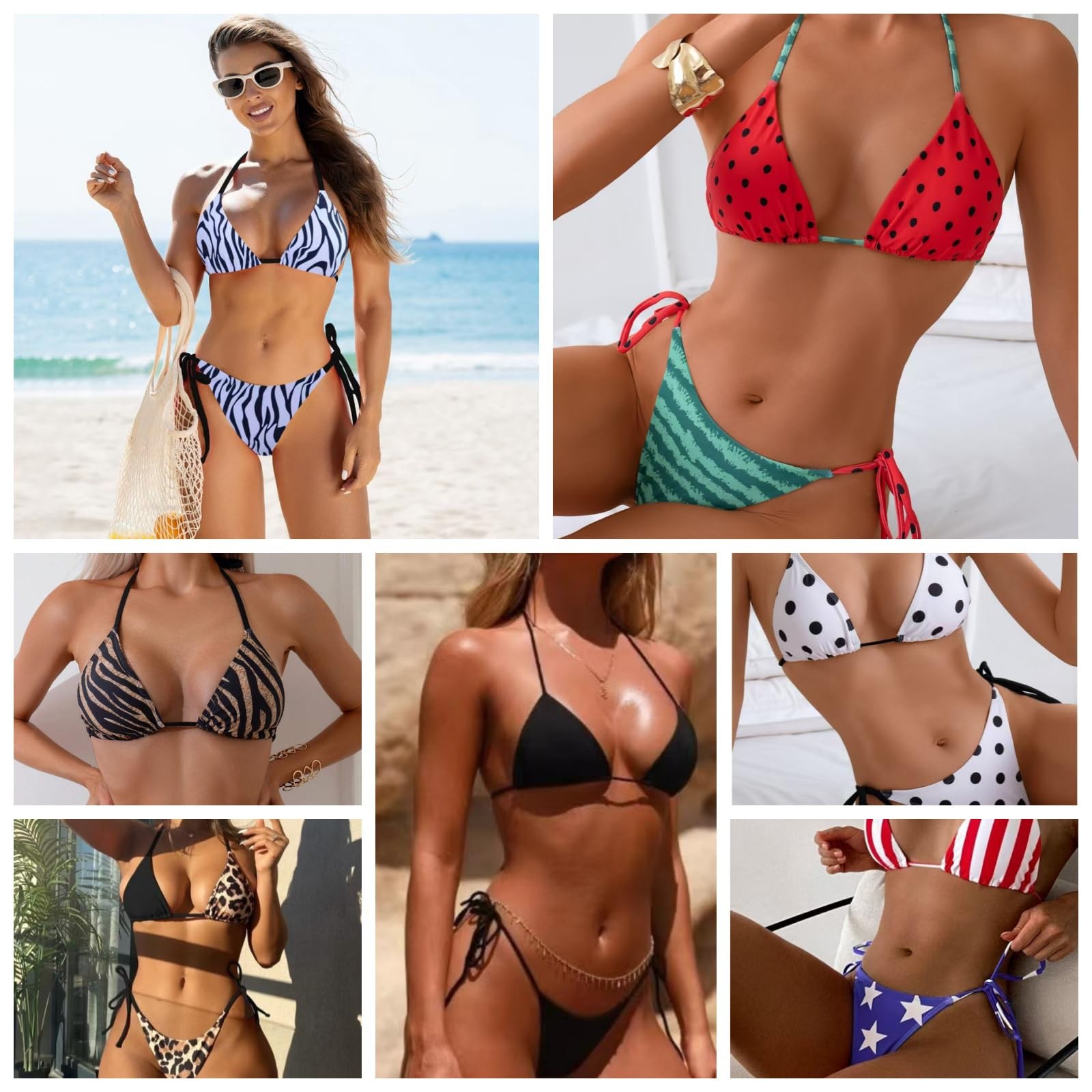Women’s Sexy V Neck Bikini Sets Halter String Backless Tie Side Bathing Suit M