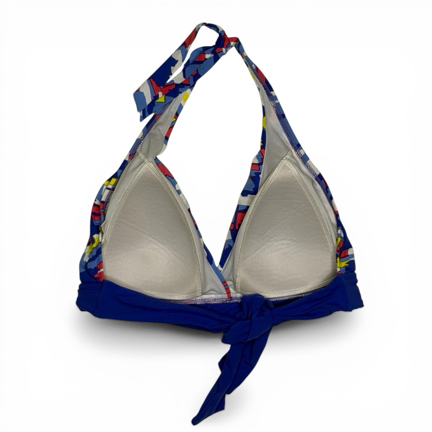 PERRY ELLIS Floral Geometric Halter Bikini Top Blue Pink Yellow Gold Ring 36D DD