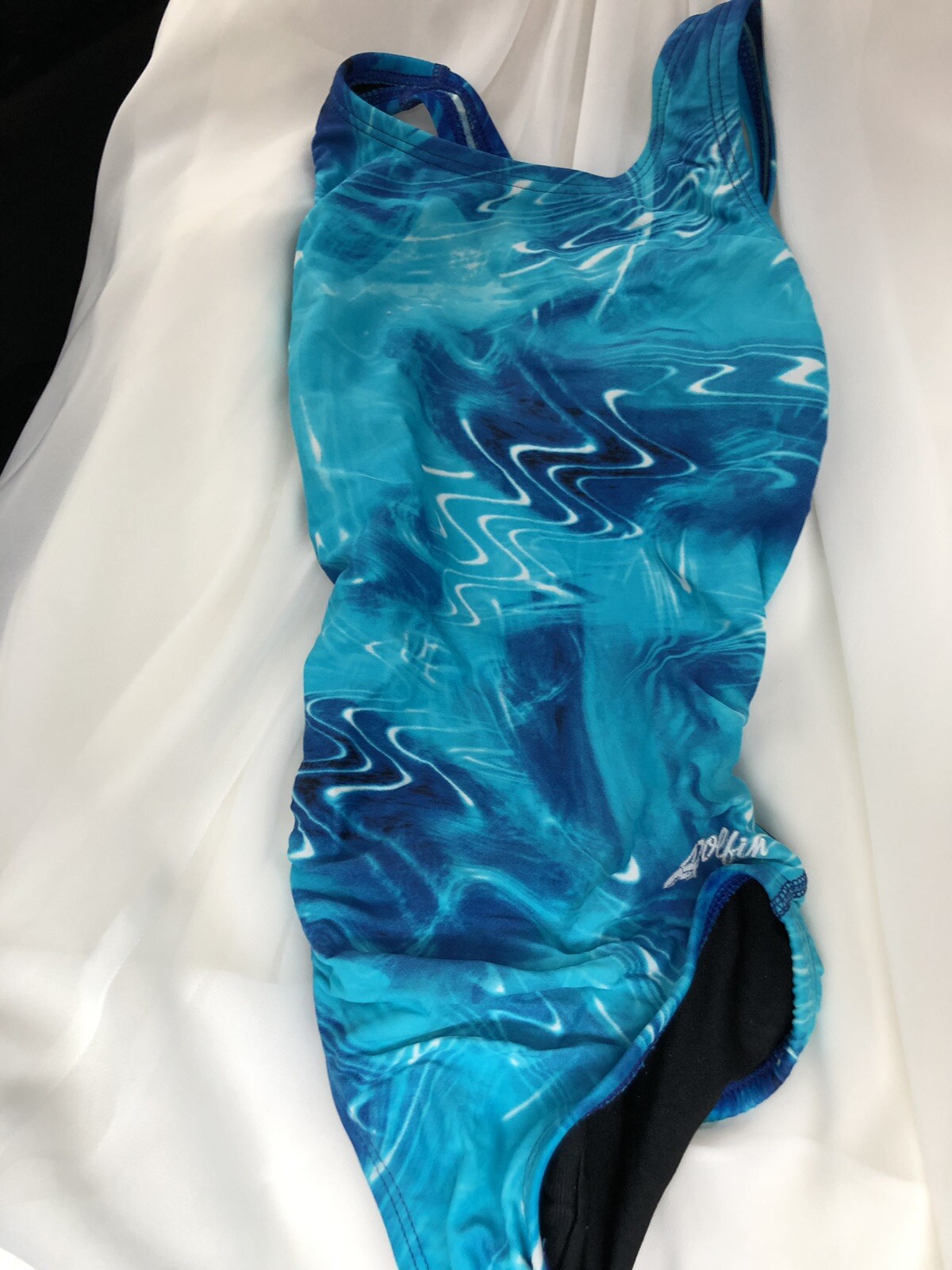 Blue & White Dolfin One Piece Swimsuit Sz 22 Swim Team, Practice, Training Suit