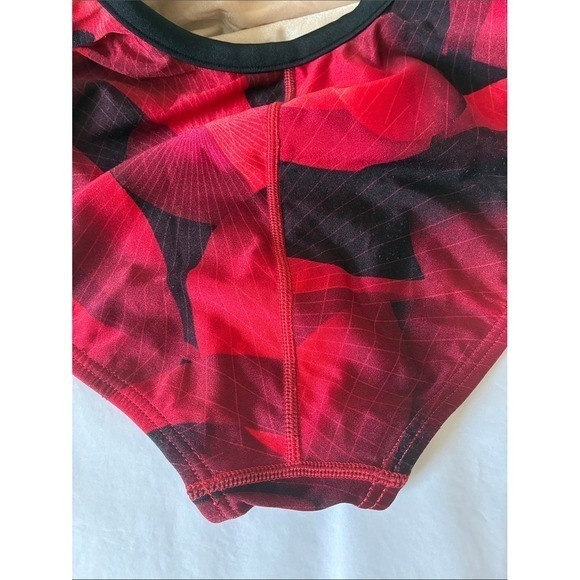 SPEEDO Size 10 Red Black Rising Sun Lycra Geoback One Piece Racer Swimsuit Beach