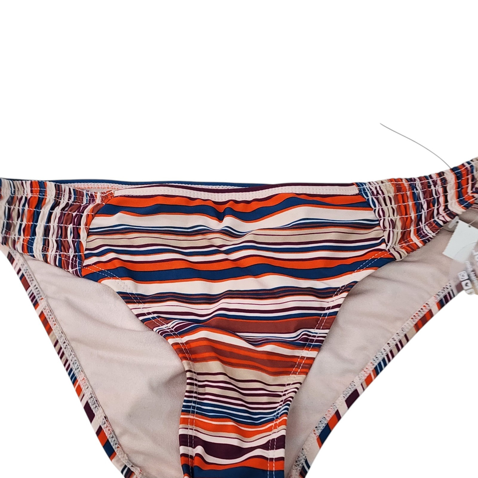 NWT Cabana del Sol Bikini Bottoms L Nautical Striped Ruched Swimsuit Bottom ONLY