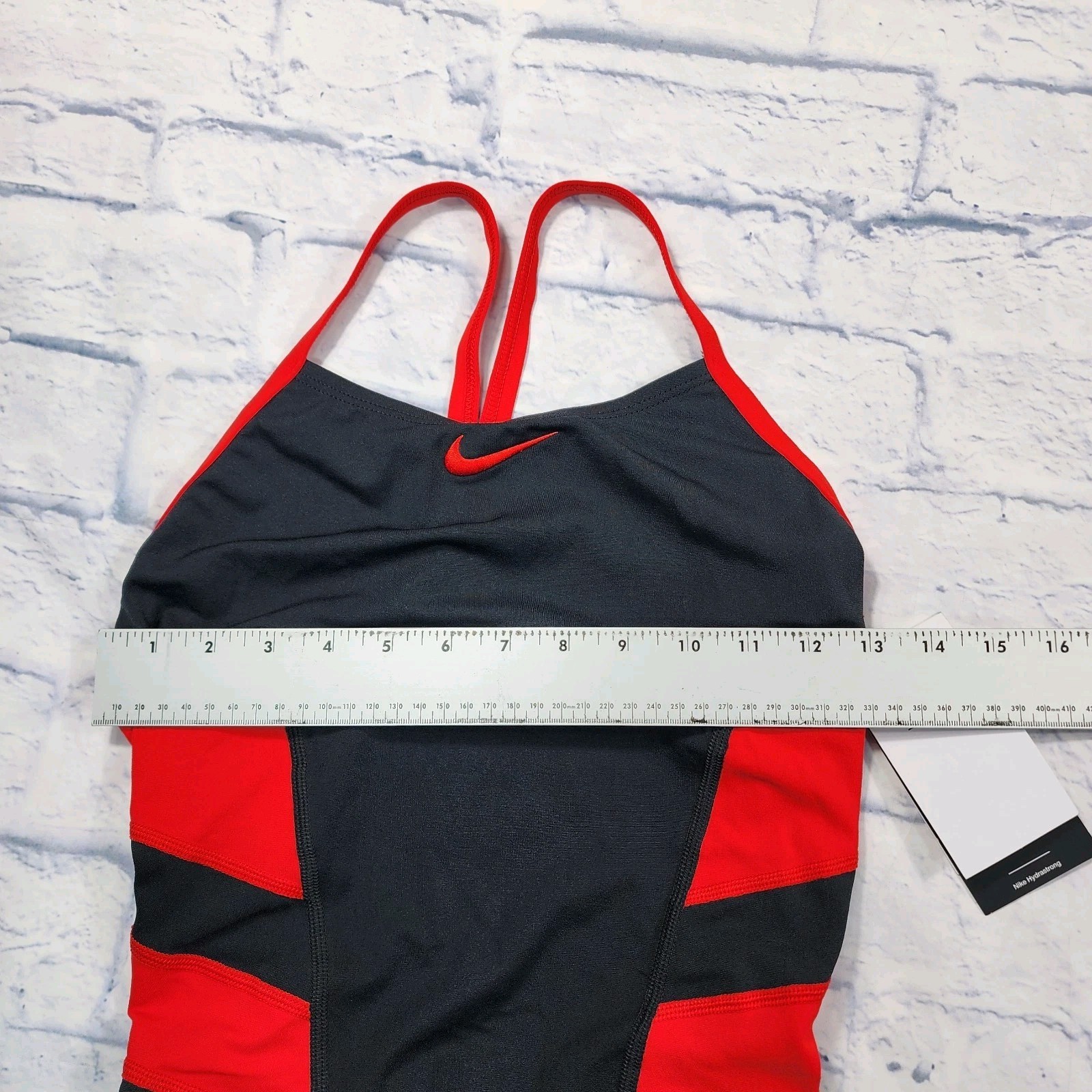 Nike Swimsuit WOMENS SIZE 32 Vex Racerback One Piece Colorblock Black Red Swim