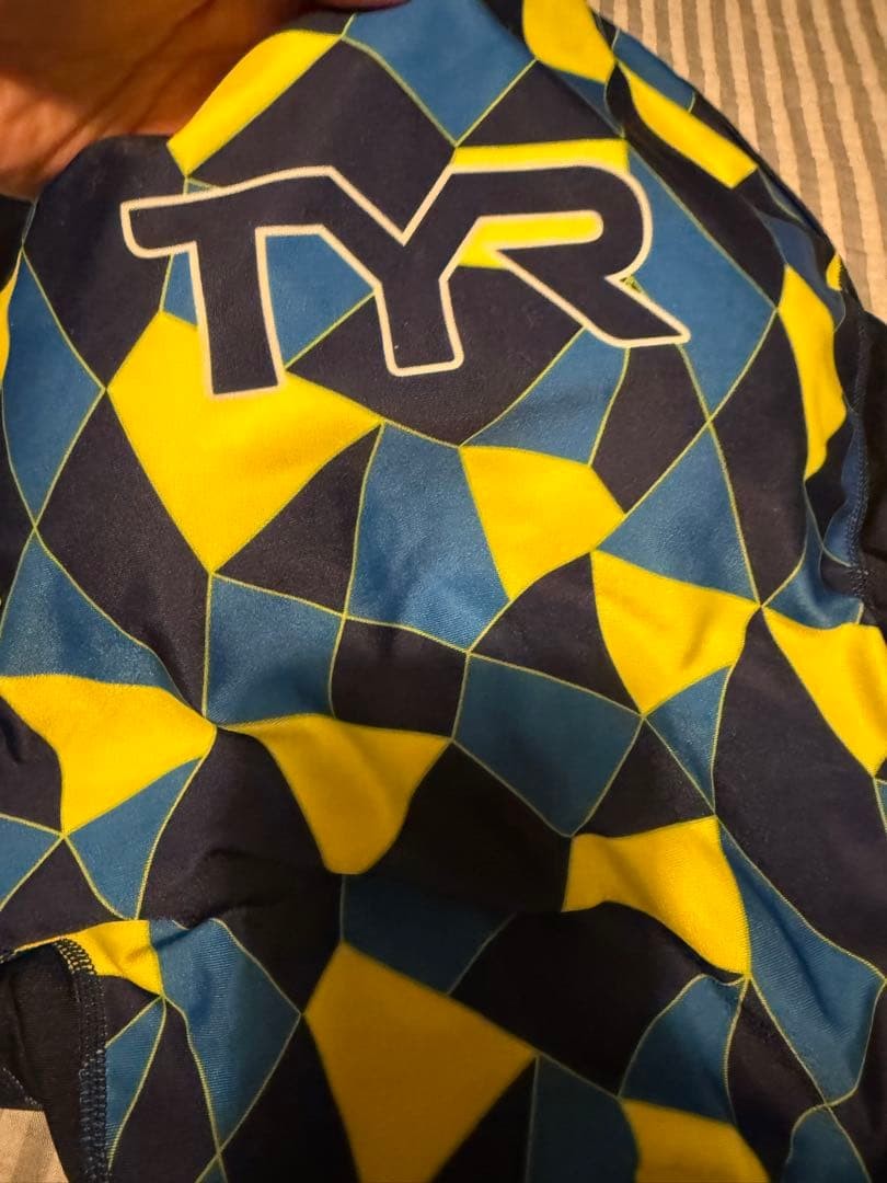TYR Sports Swimsuit Blue, Yellow and Black Geometric Pattern