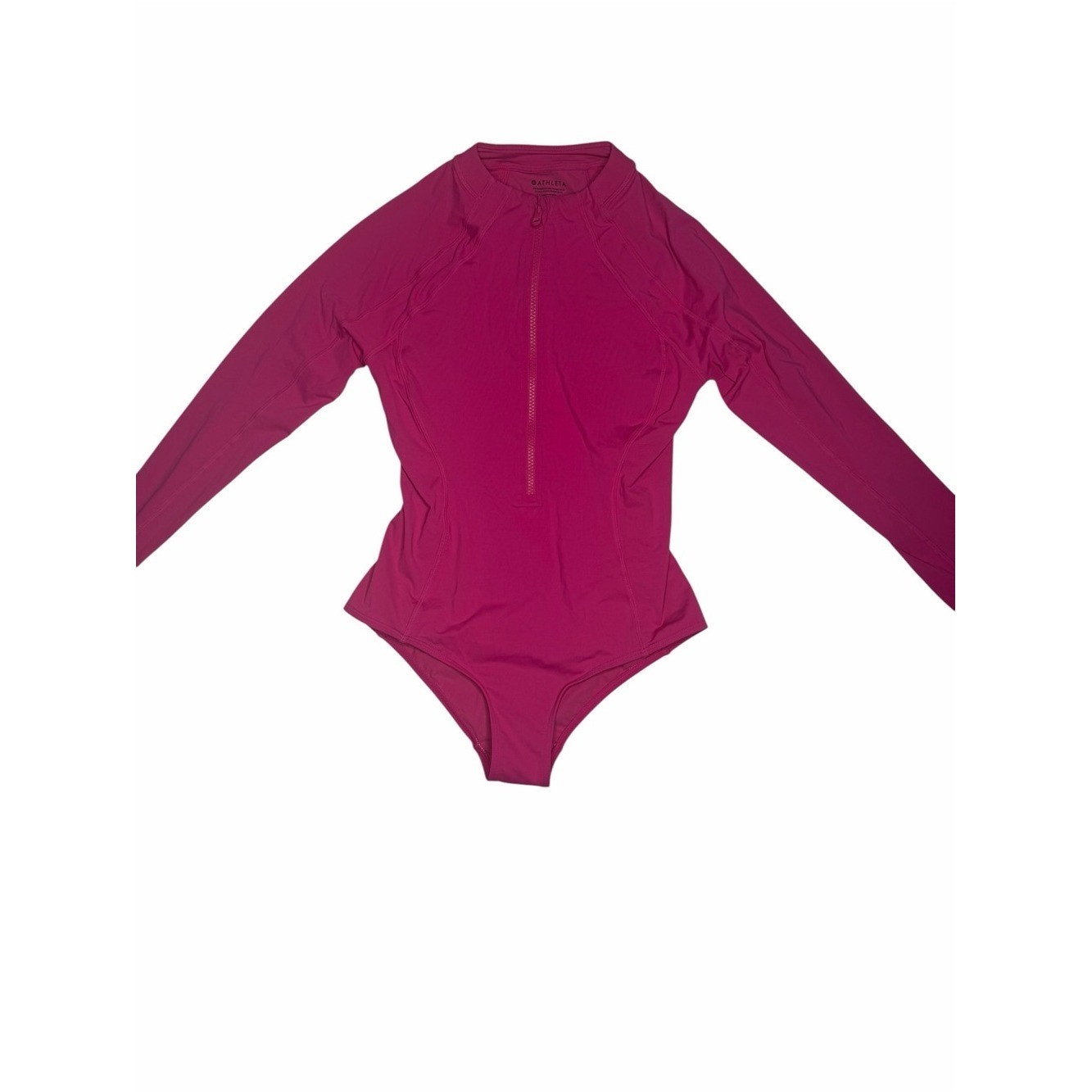 Athleta Sun Shield Rashguard One Piece Swimsuit Pink XXS Zip Front UPF Fuschia