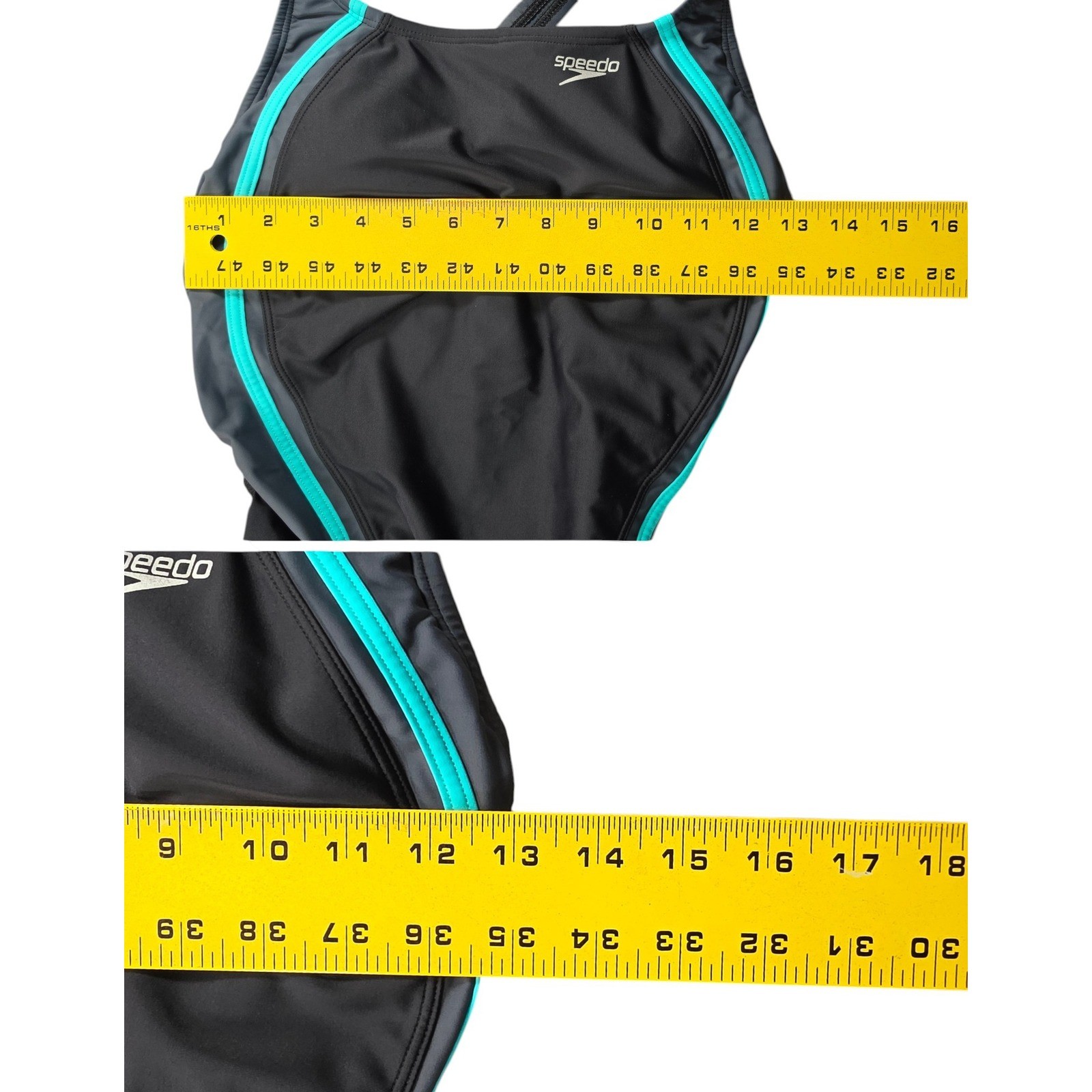 Speedo Athletic One Piece Swimsuit Womens Size 10 PowerFLEX Eco Turquoise Black