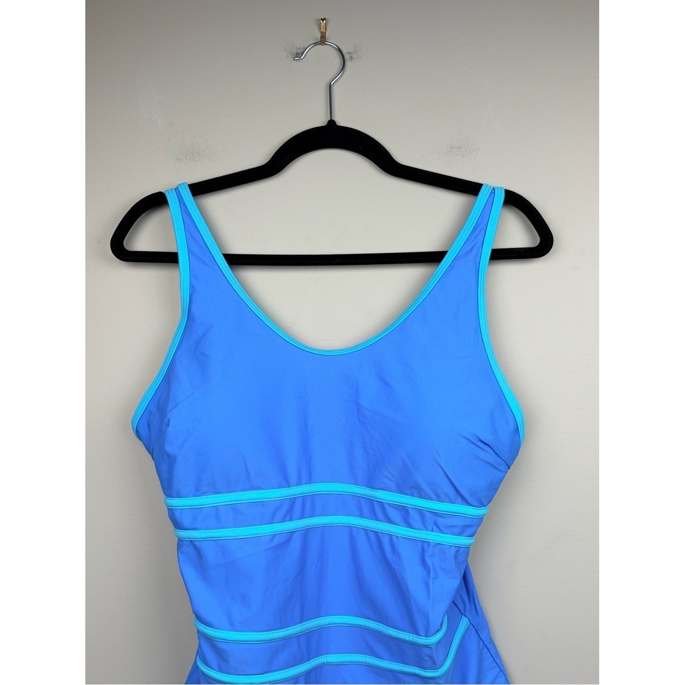 Edelqual One Piece Swimsuit Blue Aqua Trim Tummy Control XL Adjustable
