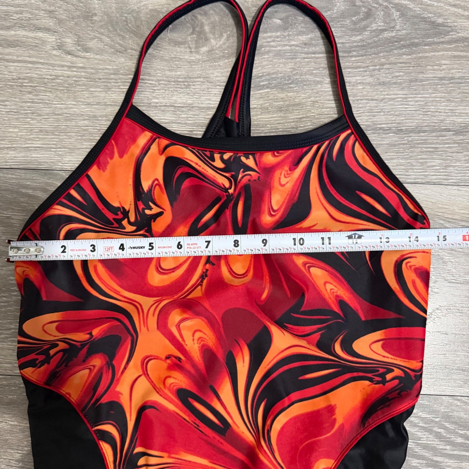Womens Red Orange Swirl One Piece Swimsuit Size 38/12 Racerback Training Y2K