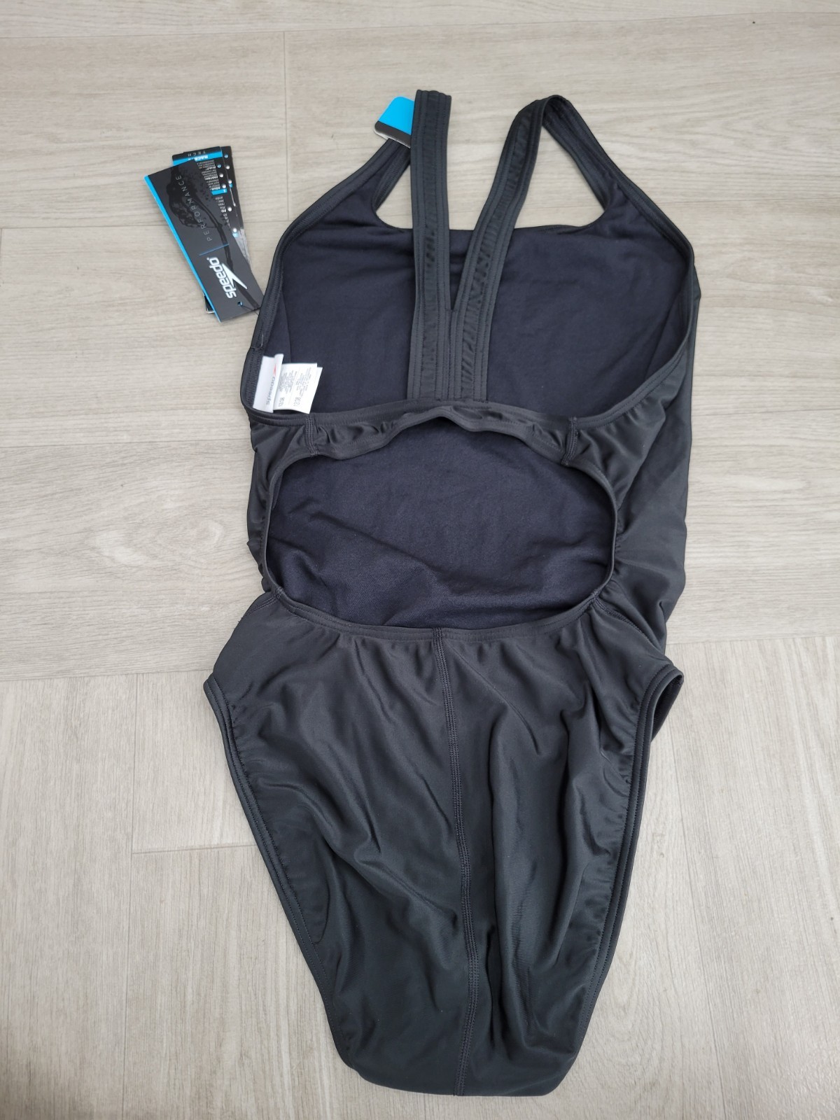 NWT Speedo Performance Race I Crossback One Piece Swimsuit Black Women’s 12/38
