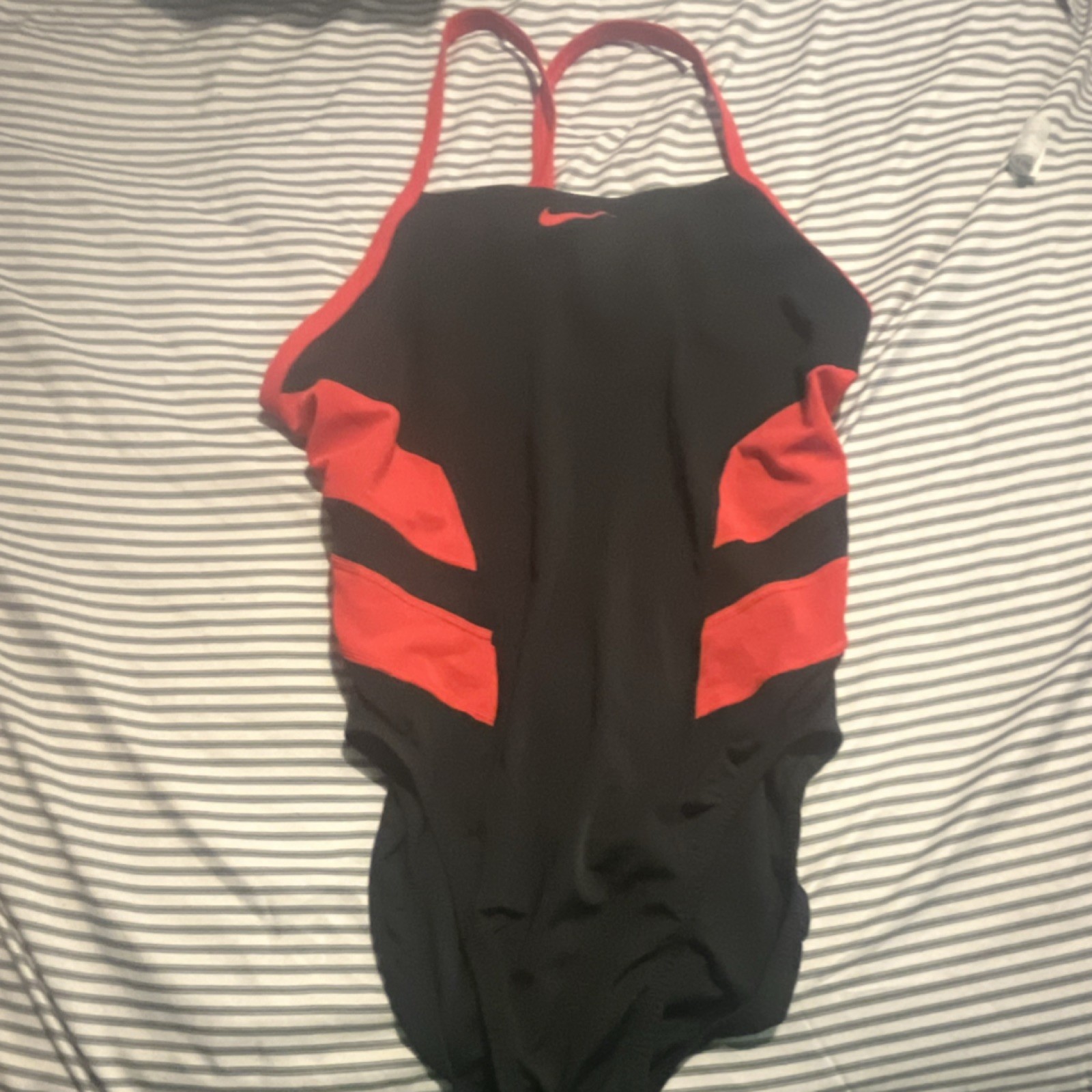 Nike Hydrastrong Colorblock Racerback One Piece Swimwear Black Red Size 12