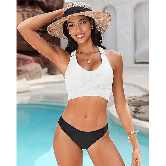 MSRP $33 GRAPENT Women’s M White Swim Bikini Tops Only Twist Front Ruched Ba