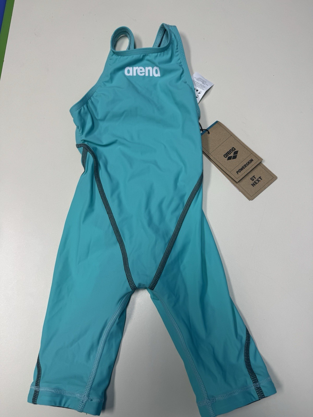 NWTArena Girls Junior Racing Suit Powerskin St Next Open Back Swim Aquamarine 22