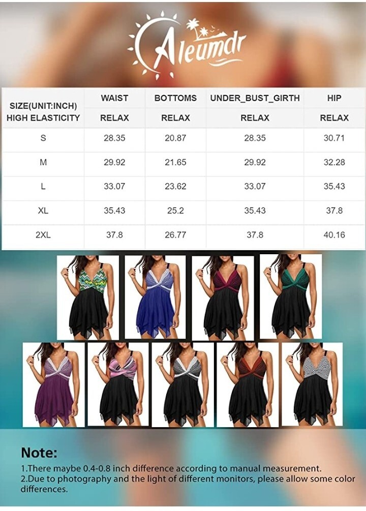 Aleumdr Women Retro Polka Dot Mesh Print Swimsuit Two Piece Tankini Swimdress S