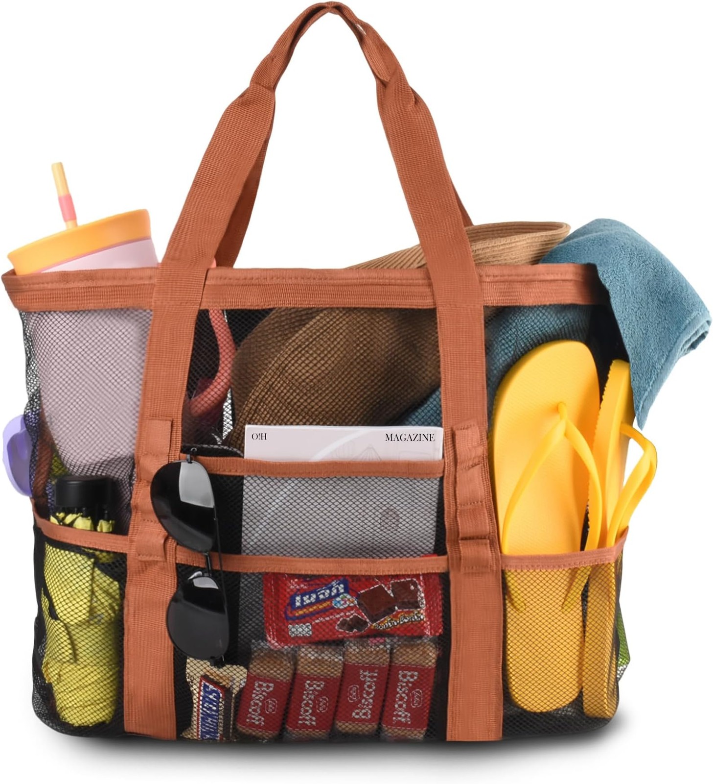 Genteen 40L Mesh Beach Bag, Foldable Sandproof Tote with Waterproof Pocket Qu…