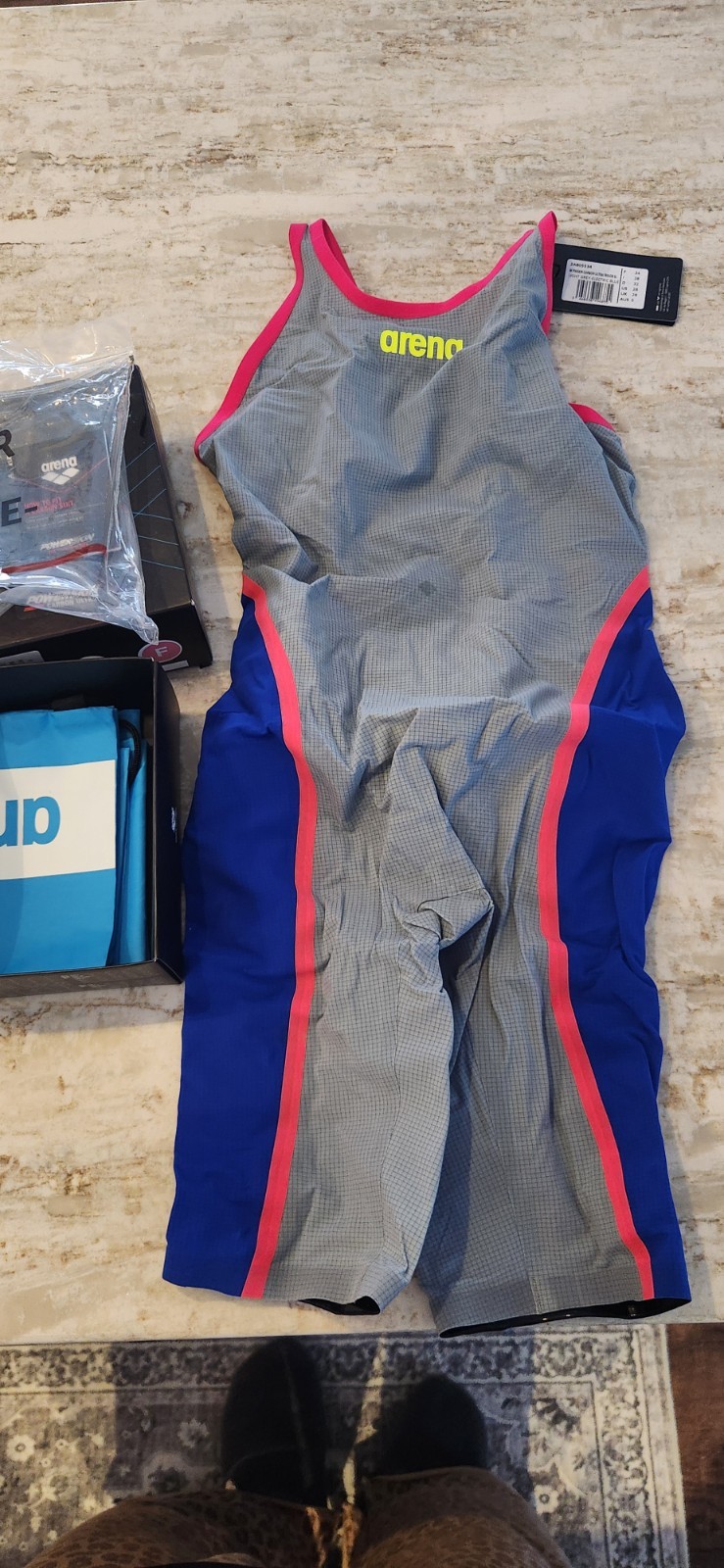 Arena Powerskin Carbon Ultra FBSLOB Light Grey/Electric Blue, Sz 28 New w/tags