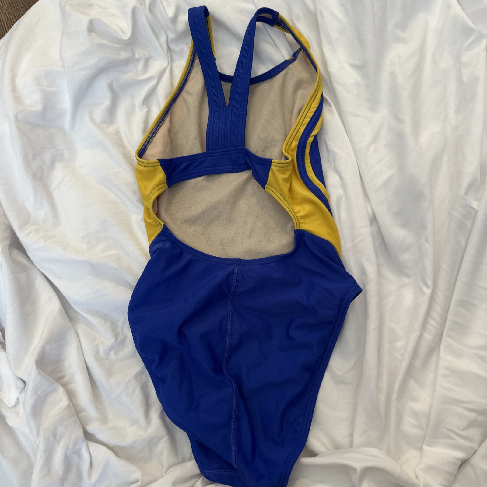 The Finals Competitive Swimwear One Piece Swimsuit Female sz 32 XS Blue Gold EUC