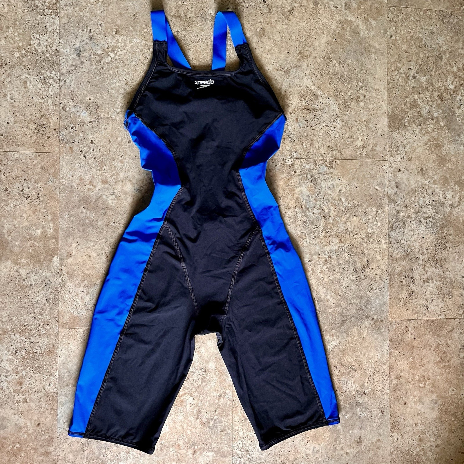 Speedo Powerplus Womens Kneeskin Racing Swimsuit Black Blue Size 28
