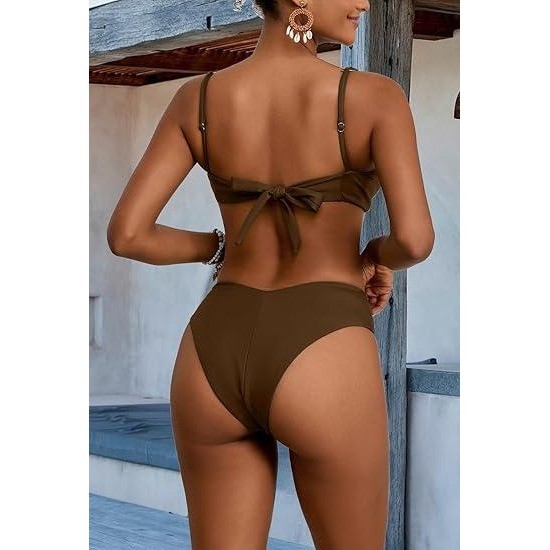 MSRP $39 Geluboao Women’s M Brown Bikini Sets Two Piece Cheeky High Waisted Kn