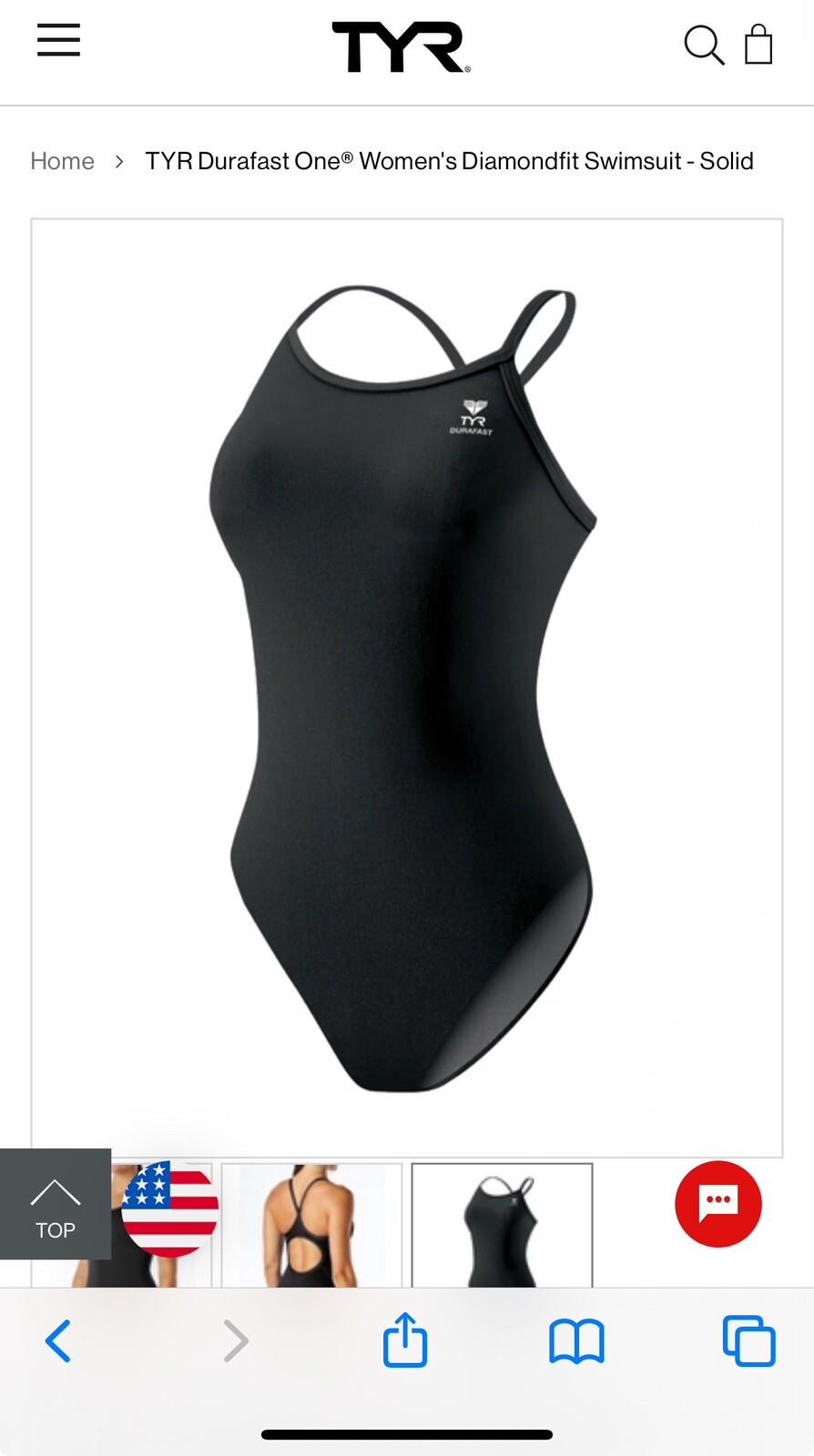 TYR Women’s 32 Swimsuit Durafast Maxfit Solid Black DDRF7A NWT $70 Rtl