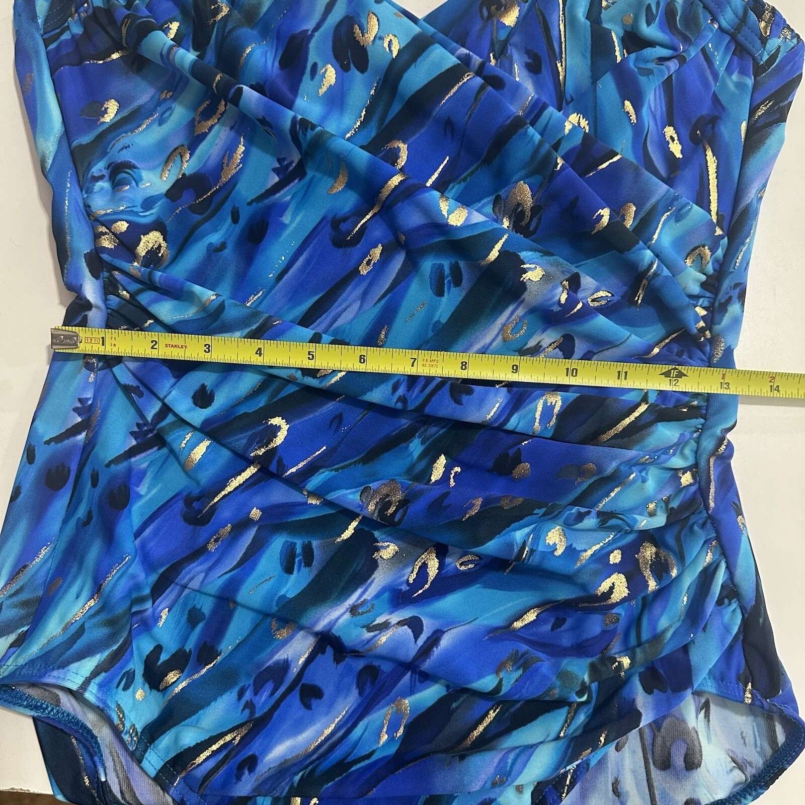 Miraclesuit Animal Magnetism Temptress Wrap One Piece Swimsuit Blue Gold Size 6?