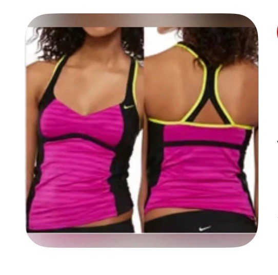 Nike Size 12 Purple Black Neon Yellow Racerback Padded Swim Tankini